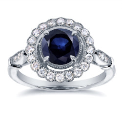 White Gold Sapphire and 1/3ct TDW Diamond Ring - Handcrafted By Name My Rings™