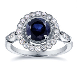 White Gold Sapphire and 1/3ct TDW Diamond Ring - Handcrafted By Name My Rings™