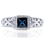 White Gold Sapphire and 1/5ct TDW Diamond Antique Ring - Handcrafted By Name My Rings™