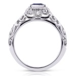 White Gold Sapphire and 1/5ct TDW Diamond Antique Ring - Handcrafted By Name My Rings™