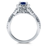 White Gold Sapphire and 3/4ct TDW Diamond Crossover Halo Bridal Set - Handcrafted By Name My Rings™
