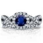 White Gold Sapphire and 3/4ct TDW Diamond Crossover Halo Bridal Set - Handcrafted By Name My Rings™
