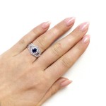 White Gold Sapphire and 3/5ct TDW Diamond Star Halo 3-Ring Bridal Set - Handcrafted By Name My Rings™