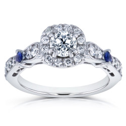 White Gold Sapphire and 7/8ct TDW Diamond Antique Ring - Handcrafted By Name My Rings™