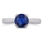 White Gold Sapphire and Diamond Antique Engraved Engagement Ring - Handcrafted By Name My Rings™
