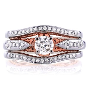 White Gold and Rose Gold Layered 2/3ct TDW Diamond Unique Bridal Rings Set - Handcrafted By Name My Rings™