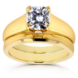 Gold 1 1/10ct Cushion Moissanite Classic Solitaire Bridal Set - Handcrafted By Name My Rings™