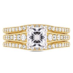 Gold 1 1/10ct Cushion Moissanite and 1/2ct TDW Diamond 3-piece Bridal - Handcrafted By Name My Rings™