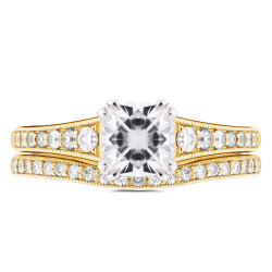 Gold 1 1/10ct Cushion Moissanite and 2/5ct TDW Diamond Bridal Set - Handcrafted By Name My Rings™
