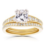 Gold 1 1/10ct Cushion Moissanite and 2/5ct TDW Diamond Bridal Set - Handcrafted By Name My Rings™