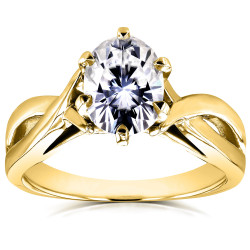Gold 1 1/2ct Oval Forever One Moissanite Solitaire Crossover Engagement Ring - Handcrafted By Name My Rings™