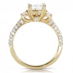 Gold 1 1/2ct TGW Forever One DEF Cushion Moissanite and Diamond 3 Stone Micro Pave Engagement Ring - Handcrafted By Name My Rings™