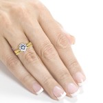 Gold 1 1/2ct TGW Moissanite and Diamond Antique Cathedral Bridal Rings - Handcrafted By Name My Rings™