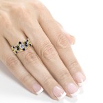 Gold 1 1/3ct TCW Diamond and Blue Sapphire Double Bands Bridal Set - Handcrafted By Name My Rings™