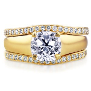 Gold 1 1/3ct TDW Bridal Set Cushion Diamond Solitaire with Double Diam - Handcrafted By Name My Rings™