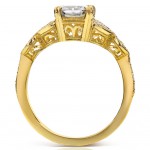 Gold 1 1/3ct TGW Cushion-cut Moissanite and Diamond Vintage Floral Engagement Ring - Handcrafted By Name My Rings™