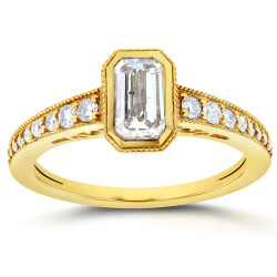 Gold 1 1/4ct TDW Emerald Cut Diamond Antique Ring - Handcrafted By Name My Rings™