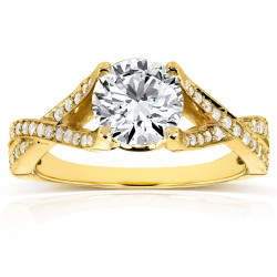Gold 1 1/4ct TGW Round-cut Moissanite and Diamond Crisscross Band Engagement Ring - Handcrafted By Name My Rings™