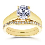 Gold 1 1/6ct TDW Bridal Set Cushion Diamond Solitaire with Diamond Wed - Handcrafted By Name My Rings™