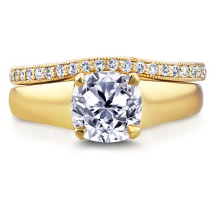Gold 1 1/6ct TDW Bridal Set Cushion Diamond Solitaire with Diamond Wed - Handcrafted By Name My Rings™