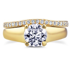 Gold 1 1/6ct TDW Round Diamond Solitaire and Diamond Wedding Band Brid - Handcrafted By Name My Rings™