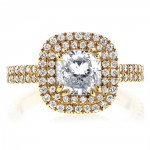 Gold 1 3/4ct TDW Diamond Double Halo Cushion Cut Engagement Ring - Handcrafted By Name My Rings™