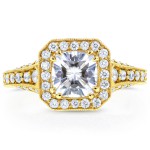 Gold 1 3/4ct TGW Cushion Moissanite and Profile-set Diamonds Statement Engagement Ring - Handcrafted By Name My Rings™
