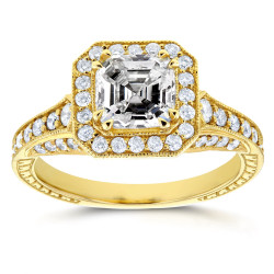 Gold 1 3/5ct TDW Asscher Diamond Antique Etching Engagement Ring - Handcrafted By Name My Rings™