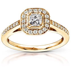 Gold 1/2ct TDW Diamond Halo Engagement Ring - Handcrafted By Name My Rings™