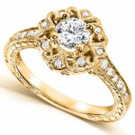 Gold 1/2ct TDW Floral Vintage Diamond Engagement Ring - Handcrafted By Name My Rings™