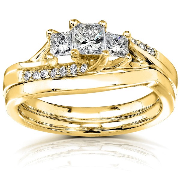 Gold 1/2ct TDW Princess Diamond Curved Three Stone Bridal Ring Set - Handcrafted By Name My Rings™
