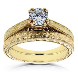 Gold 1/2ct TDW Round Diamond Vintage Bridal Set - Handcrafted By Name My Rings™