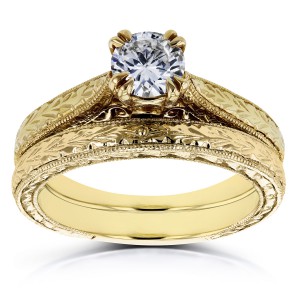 Gold 1/2ct TDW Round Diamond Vintage Bridal Set - Handcrafted By Name My Rings™
