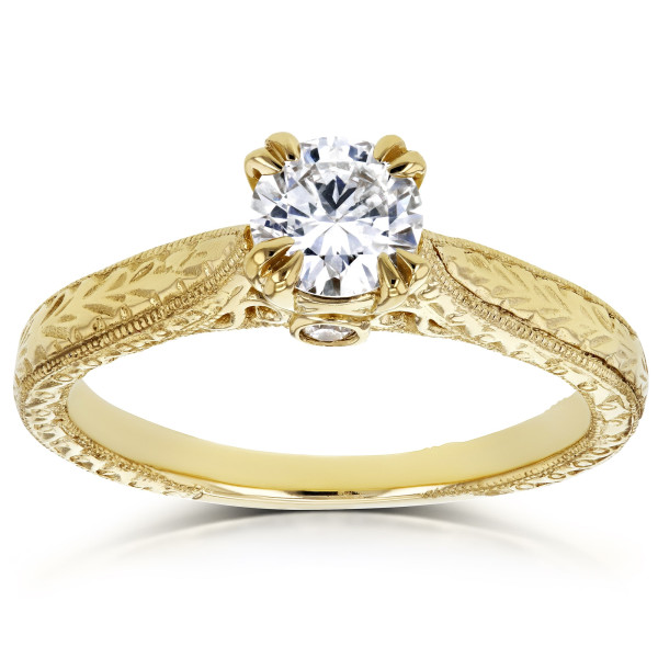 Gold 1/2ct TDW Round Diamond Vintage Engagement Ring - Handcrafted By Name My Rings™