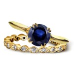 Gold 1ct Blue Sapphire and 2/5ct TDW Diamond Floral Antique Eternity B - Handcrafted By Name My Rings™