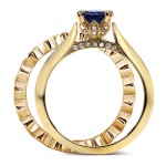 Gold 1ct Blue Sapphire and 2/5ct TDW Diamond Floral Antique Eternity B - Handcrafted By Name My Rings™