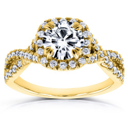 Gold 1ct DEF Moissanite and 1/2ct TDW Diamond Crossover Ring - Handcrafted By Name My Rings™