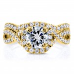 Gold 1ct Forever One DEF Moissanite and 3/4ct TDW Diamond Criss Cross Bridal Set - Handcrafted By Name My Rings™