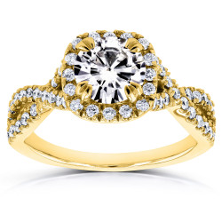 Gold 1ct Moissanite and 1/2ct TDW Diamond Crossover Ring - Handcrafted By Name My Rings™