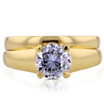 Gold 1ct Round Diamond Solitaire Bridal Set - Handcrafted By Name My Rings™