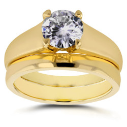 Gold 1ct Round Diamond Solitaire Bridal Set - Handcrafted By Name My Rings™