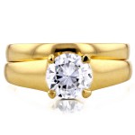 Gold 1ct Round Moissanite Classic Solitaire Bridal Set - Handcrafted By Name My Rings™