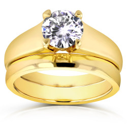 Gold 1ct Round Moissanite Classic Solitaire Bridal Set - Handcrafted By Name My Rings™