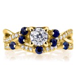 Gold 1ct TCW Diamond and Blue Sapphire Bridal Set - Handcrafted By Name My Rings™