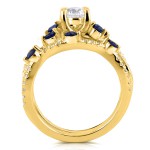 Gold 1ct TCW Diamond and Blue Sapphire Bridal Set - Handcrafted By Name My Rings™