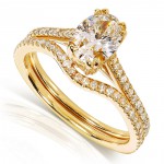 Gold 1ct TDW Certified Oval-cut Diamond Bridal Set Ring - Handcrafted By Name My Rings™