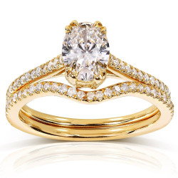 Gold 1ct TDW Certified Oval-cut Diamond Bridal Set Ring - Handcrafted By Name My Rings™