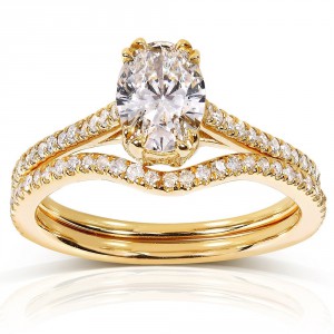 Gold 1ct TDW Certified Oval-cut Diamond Bridal Set Ring - Handcrafted By Name My Rings™