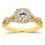 Gold 1ct TDW Diamond Crossover Halo Engagement Ring - Handcrafted By Name My Rings™