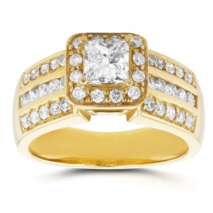 Gold 1ct TDW Princess Diamond Halo Engagement Ring - Handcrafted By Name My Rings™